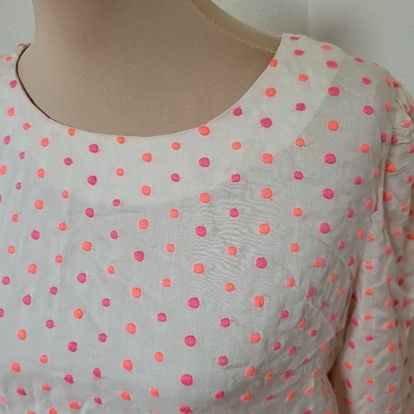 Anthropologie Isato polka dot embroidered cream and pink 3/4 length blouse - Picture 5 of 9